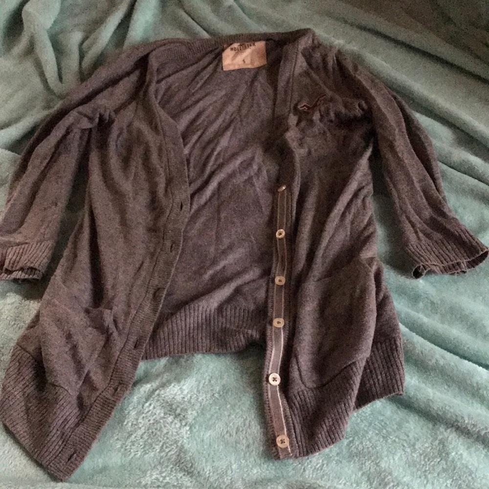 Women Hollister Gray Elbow-Sleeve Cardigan
